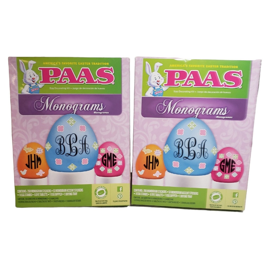 PAAS MONOGRAMS Easter Egg Decorating Kit Kids Craft Stickers‎ LOT OF 2 NEW